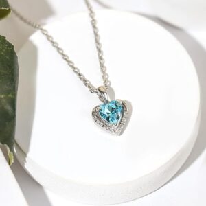 Ocean Blue Heart Crystal Pendant Necklace in 925 Sterling Silver for Women | Spring Fashion Store